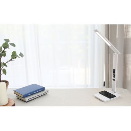 Brilagi - LED ściemnialna lampa stołowa z bezprzewodowym ładowaniem QI i USB REGINA LED/8,5W/230V biała