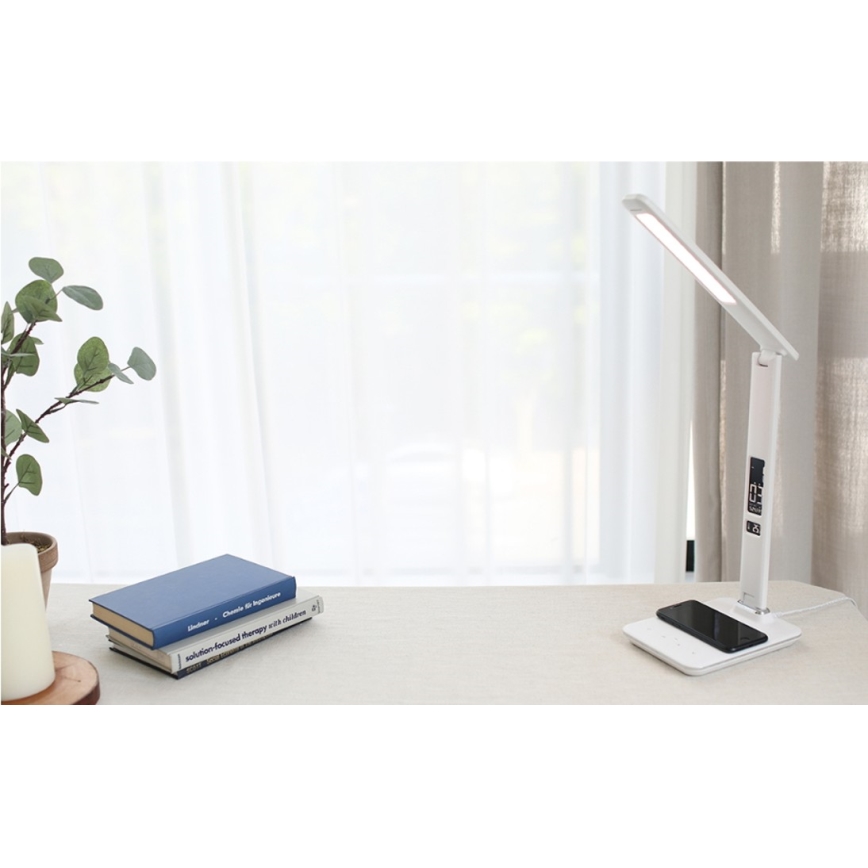 Brilagi - LED ściemnialna lampa stołowa z bezprzewodowym ładowaniem QI i USB REGINA LED/8,5W/230V biała