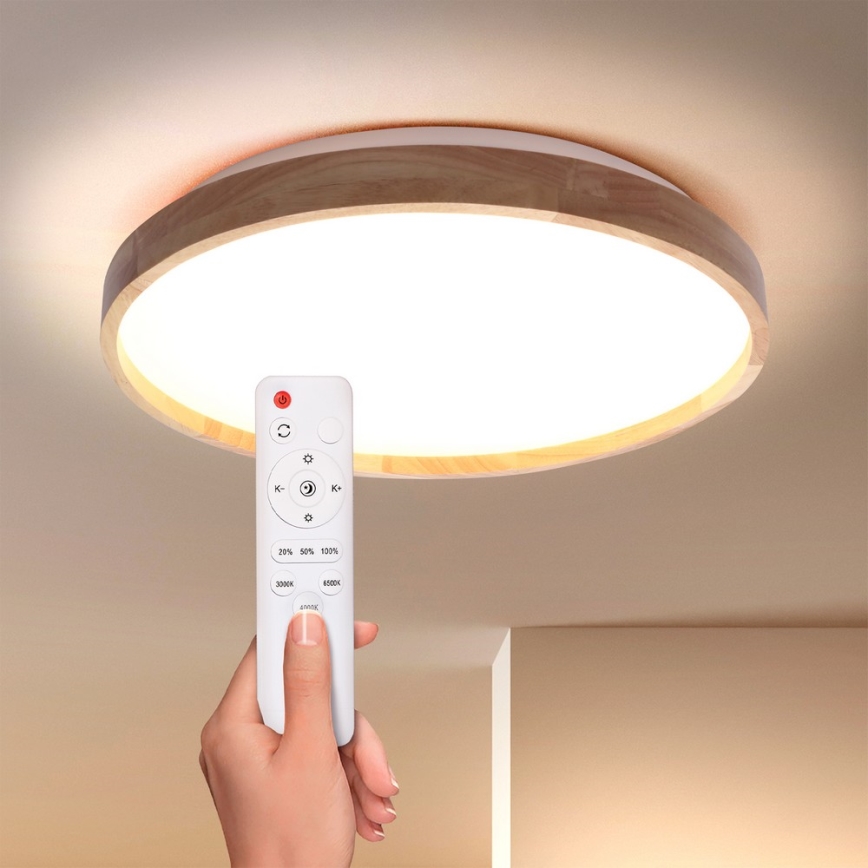 Brilagi - LED Regulowane natynkowe oświetlenie sufitowe ALSON LED/48W/230V 3000-6500K dąb śr. 39,5 cm + pilot do zdalnego sterowania