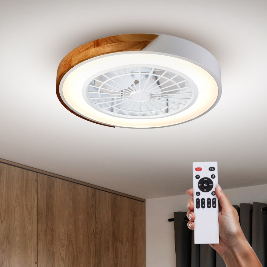 Brilagi - LED Ściemniany plafon z wentylatorem LED/30W/230V 3000-6500K biały/dąb + pilot zdalnego sterowania