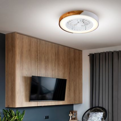Brilagi - LED Ściemniany plafon z wentylatorem LED/30W/230V 3000-6500K biały/dąb + pilot zdalnego sterowania