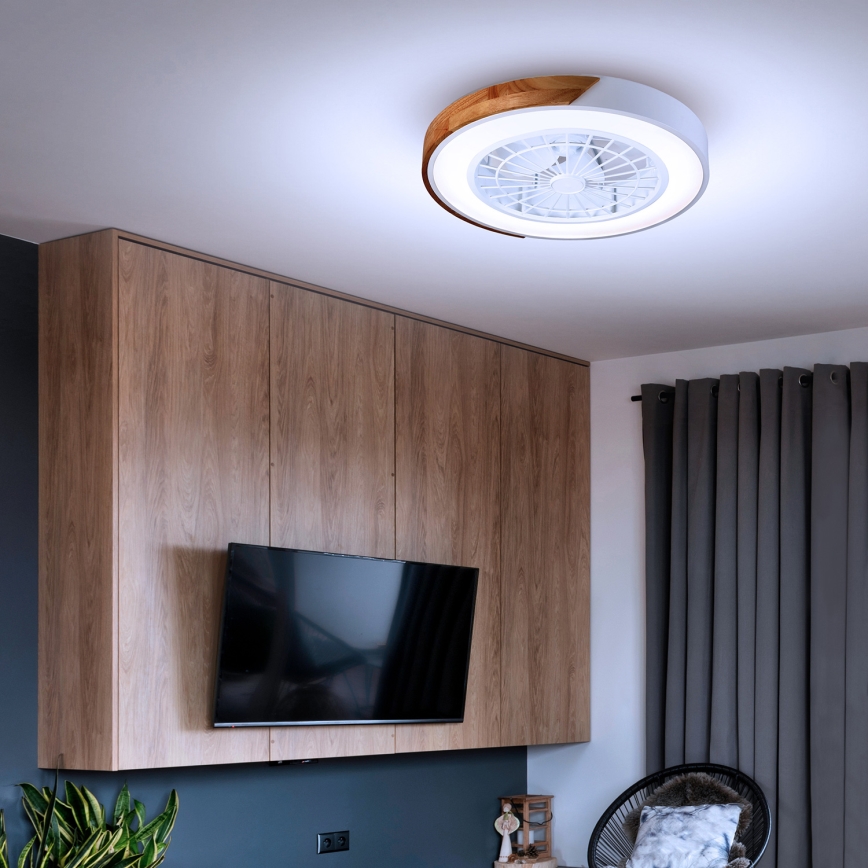 Brilagi - LED Ściemniany plafon z wentylatorem LED/30W/230V 3000-6500K biały/dąb + pilot zdalnego sterowania
