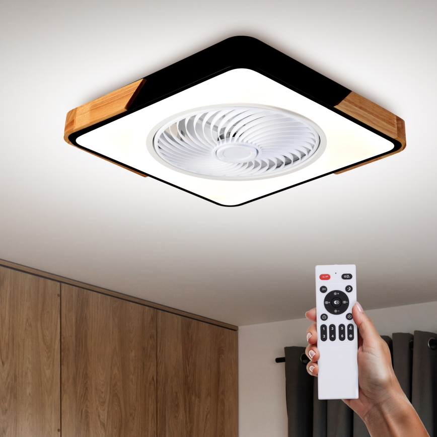 Brilagi - LED Ściemniany plafon z wentylatorem LED/30W/230V 3000-6500K czarny/dąb + pilot zdalnego sterowania
