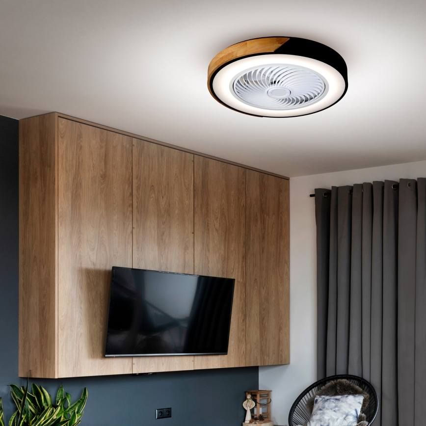 Brilagi - LED Ściemniany plafon z wentylatorem LED/30W/230V 3000-6500K czarny/dąb + pilot zdalnego sterowania