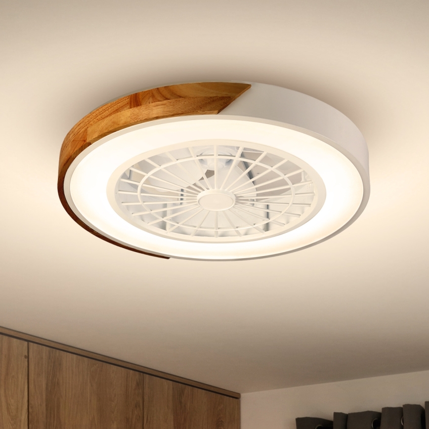 Brilagi - LED Ściemniany plafon z wentylatorem LED/30W/230V 3000-6500K biały/dąb + pilot zdalnego sterowania