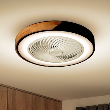 Brilagi - LED Ściemniany plafon z wentylatorem LED/30W/230V 3000-6500K czarny/dąb + pilot zdalnego sterowania