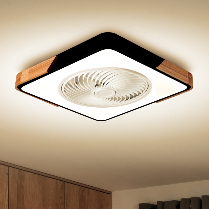Brilagi - LED Ściemniany plafon z wentylatorem LED/30W/230V 3000-6500K czarny/dąb + pilot zdalnego sterowania