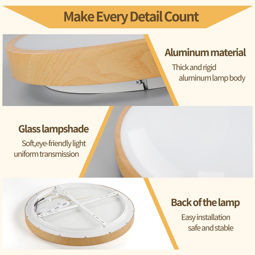 Brilagi - LED ściemnialna oprawa sufitowa GLASS POOL DOUBLE LED/48W/230V 3000-6000K 40 cm w dekorze drewna + z pilotem