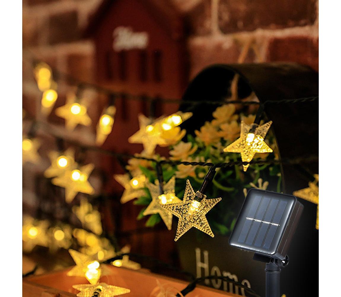 Brilagi - LED Solarny łańcuch ozdobny STARS 50xLED/8 funkcji 7m IP65 ciepła biel