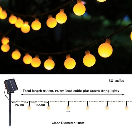 Brilagi - LED Solarny łańcuch ozdobny BUBBLE 50xLED/8 funkcji 7m IP65 ciepła biel 600 mAh
