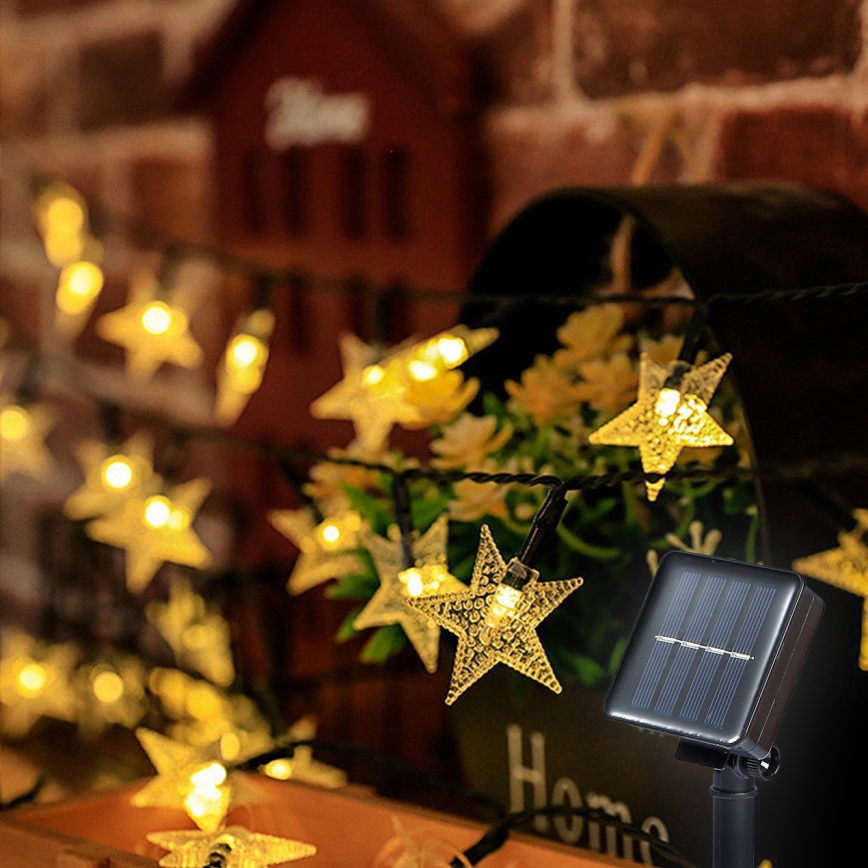 Brilagi - LED Solarny łańcuch ozdobny STARS 50xLED/8 funkcji 7m IP65 ciepła biel