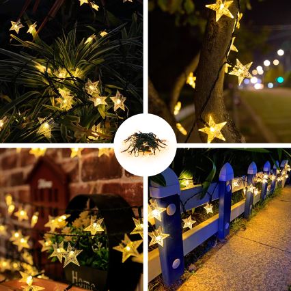 Brilagi - LED Solarny łańcuch ozdobny STARS 50xLED/8 funkcji 7m IP65 ciepła biel