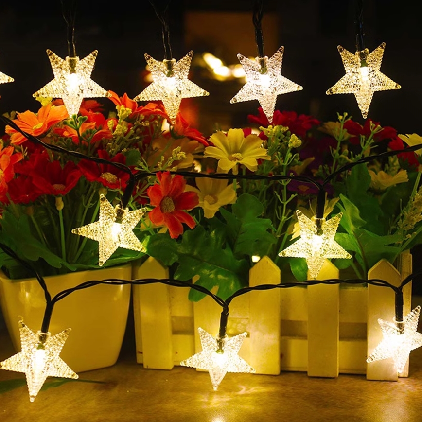 Brilagi - LED Solarny łańcuch ozdobny STARS 50xLED/8 funkcji 7m IP65 ciepła biel