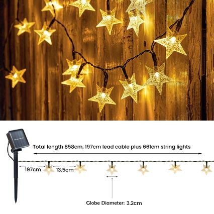 Brilagi - LED Solarny łańcuch ozdobny STARS 50xLED/8 funkcji 7m IP65 ciepła biel