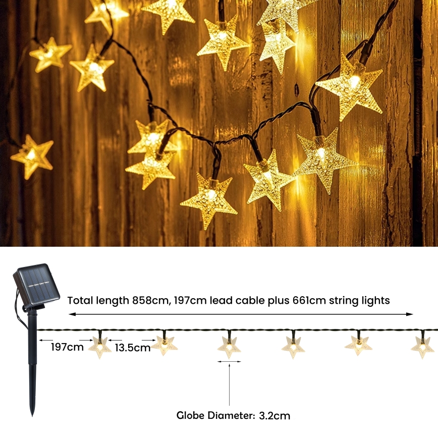 Brilagi - LED Solarny łańcuch ozdobny STARS 50xLED/8 funkcji 7m IP65 ciepła biel