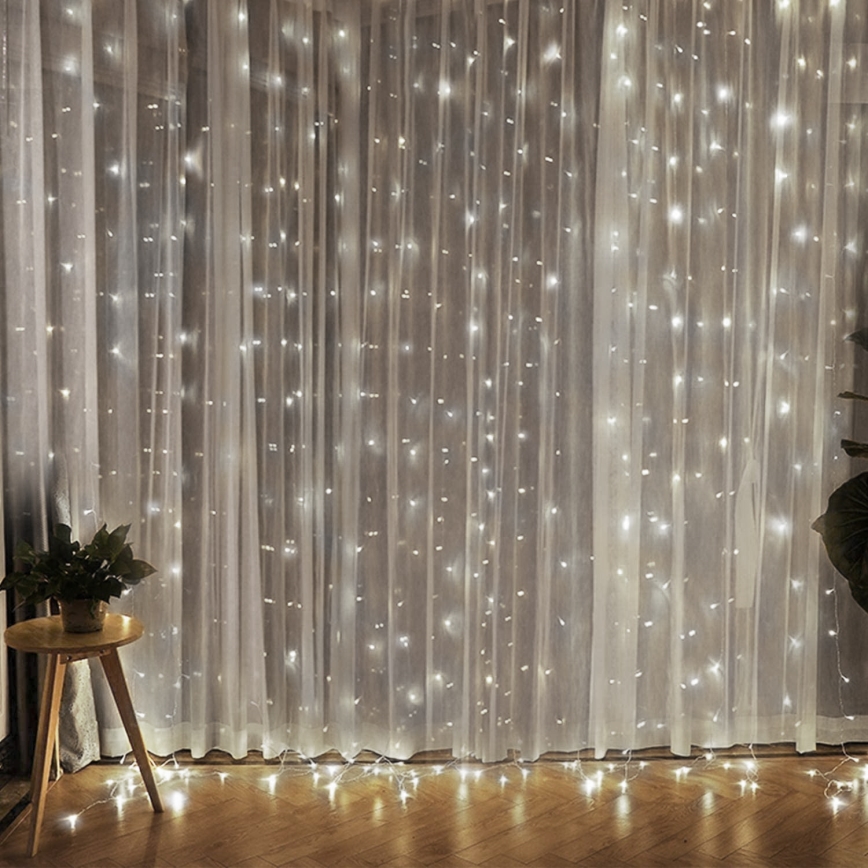 Brilagi - LED Świąteczna kurtyna 300xLED/8 funkcji/3xAA/USB 1,2m zimna biel