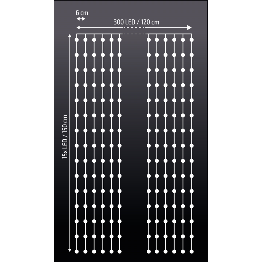 Brilagi - LED Świąteczna kurtyna 300xLED/8 funkcji/3xAA/USB 1,2m zimna biel