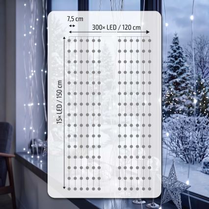 BRILAGI - LED Świąteczna kurtyna 300xLED/8 funkcji/3xAA/USB 1,2m zimna biel