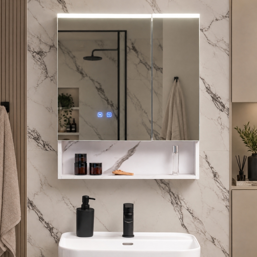 BRILAGI - LED szafka łazienkowa z lustrem i podświetleniem TRABIA DOUBLE 60x70 cm