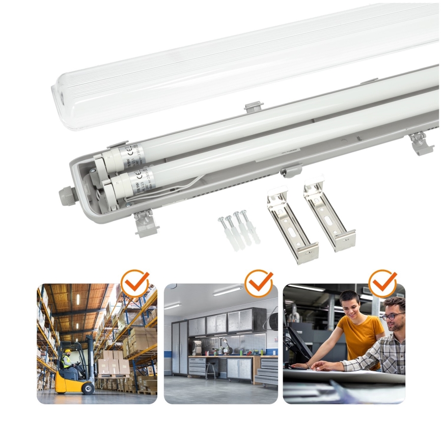 Brilagi - oprawa świetlówkowa LED OPTIMA T8, techniczna, pyłoszczelna, 2xG13/18W/230V, 4000K, IP65, 128 cm