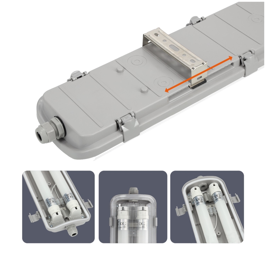 Brilagi - oprawa świetlówkowa LED OPTIMA T8, techniczna, pyłoszczelna, 2xG13/18W/230V, 4000K, IP65, 128 cm