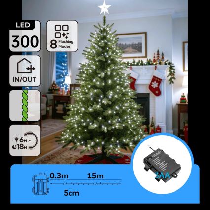 BRILAGI - LED Zewnętrzny świąteczny łańcuch 300xLED/3xAA/8 funkcji 15,3m IP44 zimnobiały