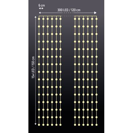 Brilagi - LED Zasłona bożonarodzeniowa 300xLED/8 funkcji/3xAA/USB 1,2m ciepła biel