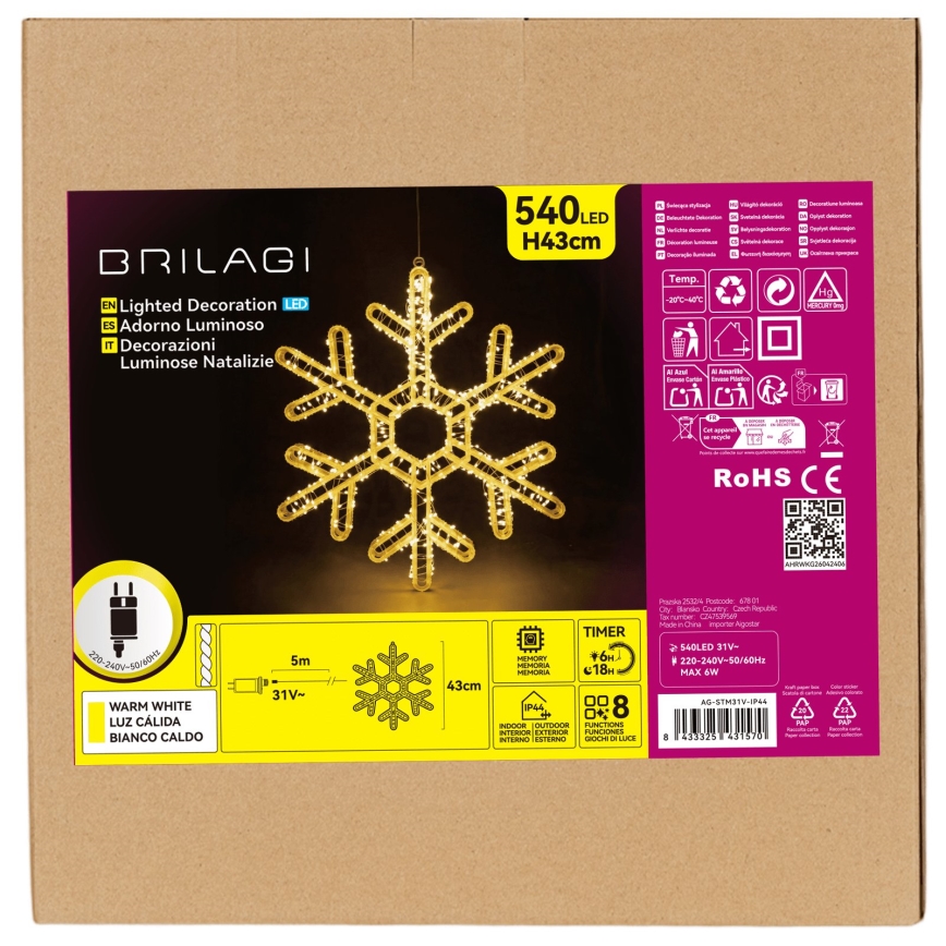 BRILAGI - LED Zewnętrzna świąteczna dekoracja LED/6W/8 funkcji 43 cm IP44 ciepła biała śnieżynka