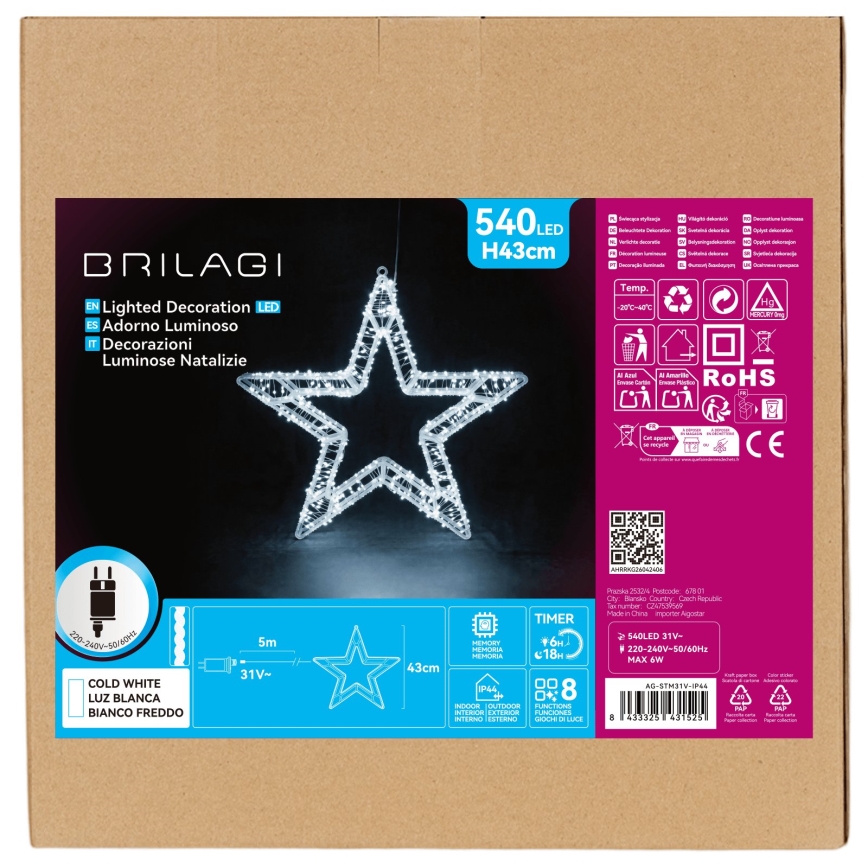 BRILAGI - LED Zewnętrzna świąteczna dekoracja LED/6W/8 funkcji 43 cm IP44 gwiazda zimnobiała