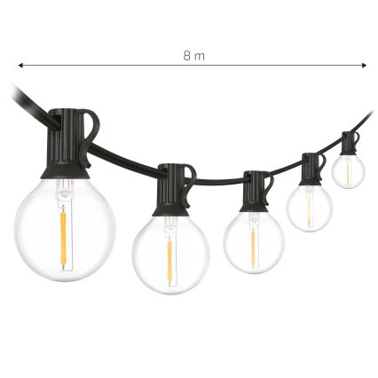 Brilagi - LED zewnętrzny łańcuch dekoracyjny GIRLANDA 10xE12/0,6W/230V 8m czarny IP44 ciepłe białe światło