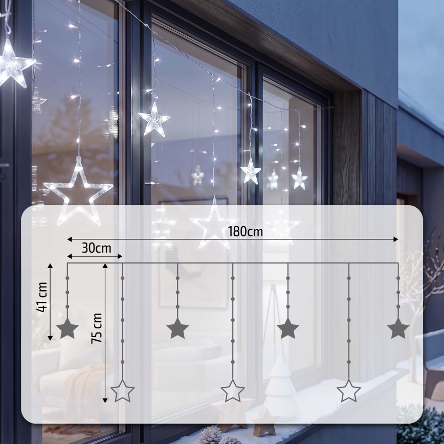 BRILAGI - LED Zewnętrzna kurtyna bożonardzeniowa 77xLED/3xAA/USB 1,8m IP44 zimna biel