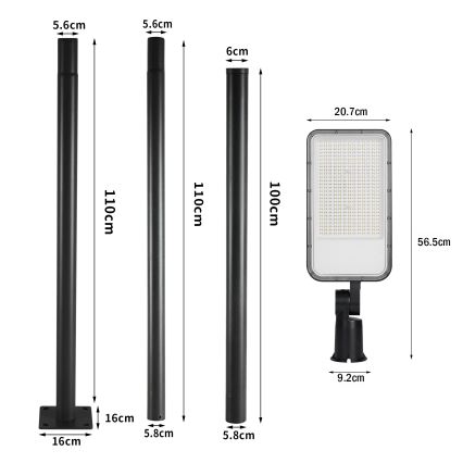 Brilagi - Zewnętrzna lampa uliczna LED ze słupem i przegubem 3 m URBANLIGHT LED/200W/230V czarna IP65