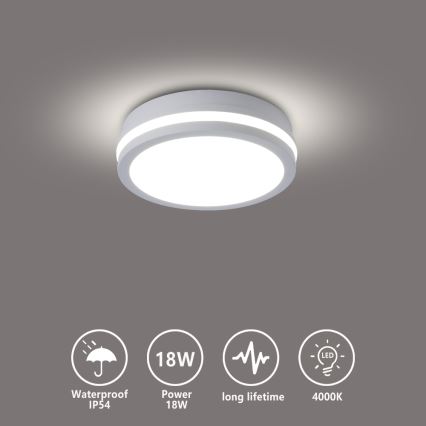 Brilagi - LED zewnętrzna oprawa sufitowa BENE LED/18W/230V śr. 21,5 cm biała IP54