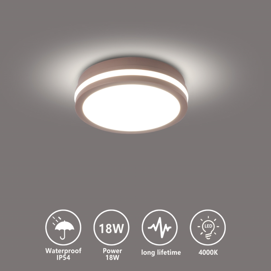 Brilagi - LED Zewnętrzna oprawa sufitowa BENE LED/18W/230V śr. 21,5 cm brązowa IP54