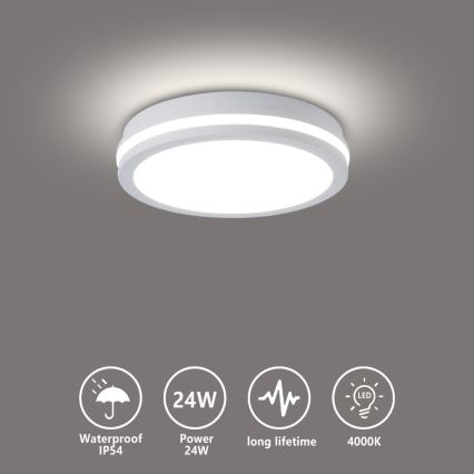Brilagi - LED zewnętrzna oprawa sufitowa BENE LED/24W/230V śr. 26 cm biała IP54