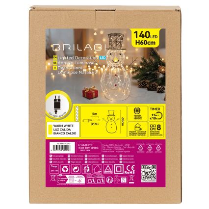 BRILAGI - LED Zewnętrzna dekoracja świąteczna LED/3,6W/8 funkcji 60 cm IP44 bałwan ciepła biała