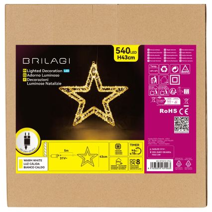 BRILAGI - LED Zewnętrzna dekoracja bożonarodzeniowa LED/6W/8 funkcji, 43 cm, IP44, gwiazda, ciepła biała