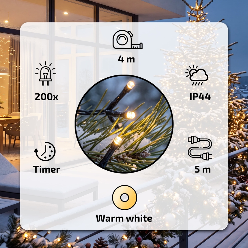 BRILAGI - LED Zewnętrzne lampki świąteczne 200 LED 9 m IP44 w ciepłej bieli