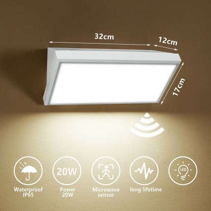 Brilagi - LED Kinkiet zewnętrzny z czujnikiem TRIANGLE LED/20W/230V biały IP65