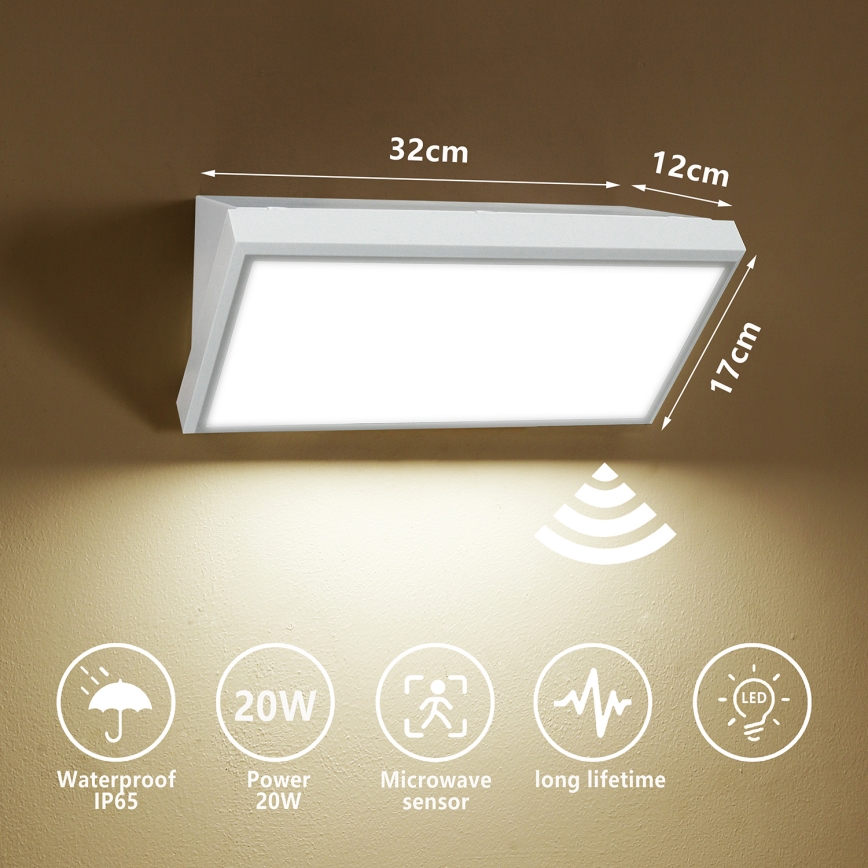 Brilagi - LED Kinkiet zewnętrzny z czujnikiem TRIANGLE LED/20W/230V biały IP65