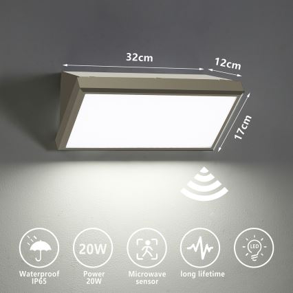Brilagi - LED Kinkiet zewnętrzny z czujnikiem TRIANGLE LED/20W/230V szary IP65