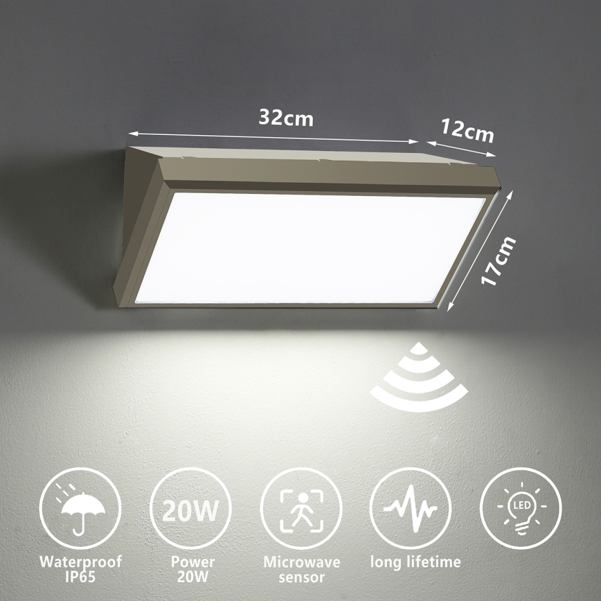Brilagi - LED Kinkiet zewnętrzny z czujnikiem TRIANGLE LED/20W/230V szary IP65