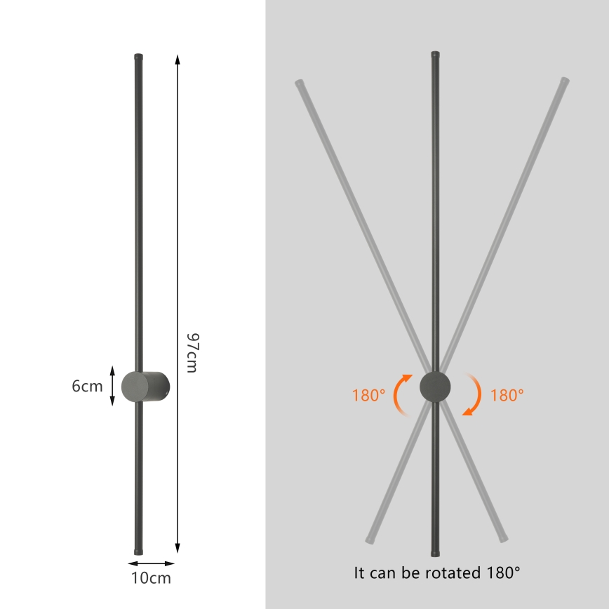 Brilagi - Zewnętrzny kinkiet LED AURA, 20 W, 230 V, 4000 K, IP54, 97 cm, antracyt