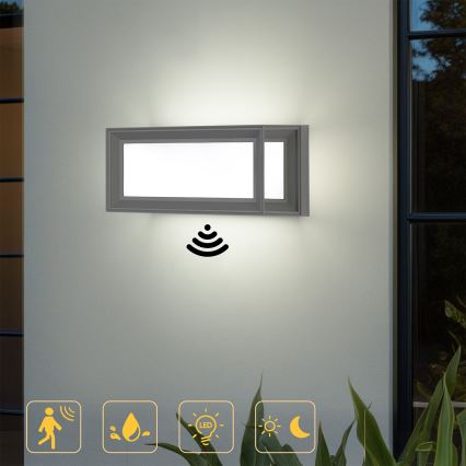 Brilagi - Zewnętrzny kinkiet LED z czujnikiem PARKER LED/12W/230V, szary, IP44