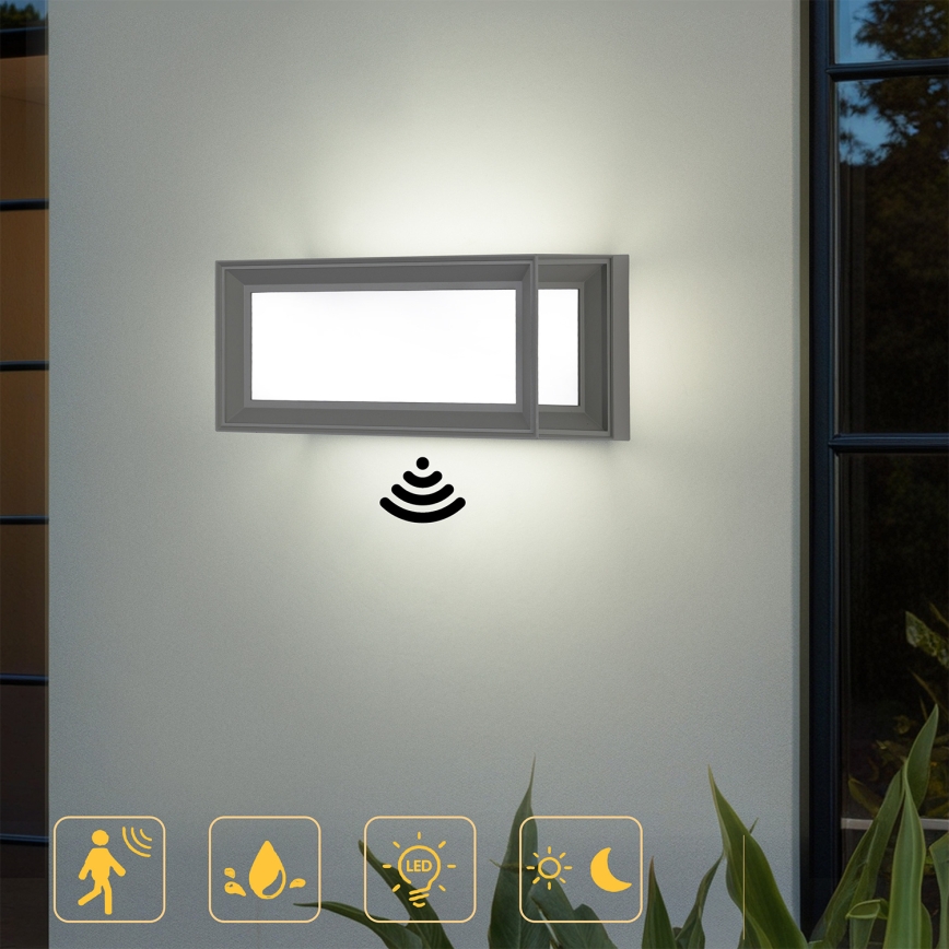 Brilagi - Zewnętrzny kinkiet LED z czujnikiem PARKER LED/12W/230V, szary, IP44