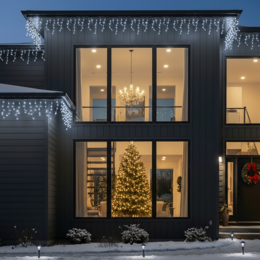 Brilagi - Zewnętrzny łańcuch LED 200 diod / 8 funkcji 13 m IP44 zimna biel sople świetlne