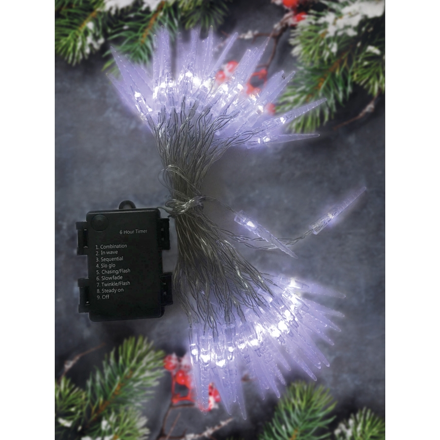 Brilagi - LED Zewnętrzny łańcuch bożonarodzeniowy 50xLED/8 funkcji/3xAA 8m IP44 chłodna biel