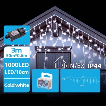 BRILAGI - LED zewnętrzny łańcuch świąteczny 1000xLED/9W/8 funkcji 53x0,4m IP44 zimna biel
