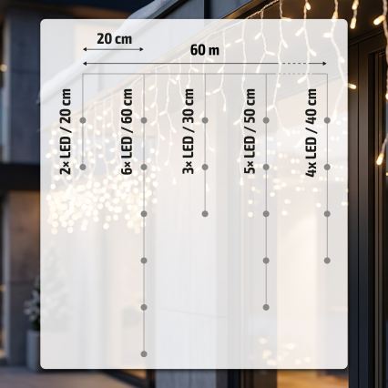 BRILAGI - LED Zewnętrzny łańcuch świąteczny 1200xLED/8 funkcji 63m IP44 ciepła biała sople