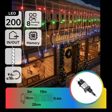 BRILAGI - LED zewnętrzny łańcuch świąteczny 200xLED/3,6W/8 funkcji 13x0,4m IP44 wielokolorowy